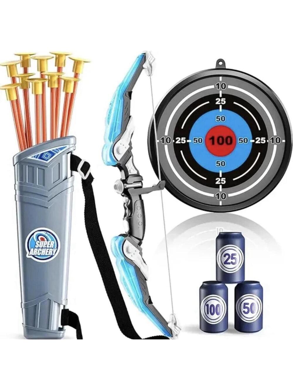 Kids Bow and Arrow Set LED Light Up Archery Toy Set with 10 Suction Cup for Kids